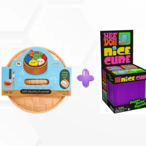 Needoh Squishy Nice Cube NEW HOT🔥VIRAL Squeeze Toy - 2" Wide - (Pack of 1) + Squishy Dumpling NEW HOT🔥VIRAL MYSTERY Holographic Ribbon Dumpling (Pack of 1