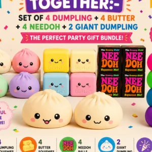 Dumpling Squishy, Needoh, Butter squishy, Giant squishy party package 1:- Set of 4 Needoh, Set of 4 jumbo butter, set of 4 Dumplings, Set of 2 Giant dumpling colors may vary