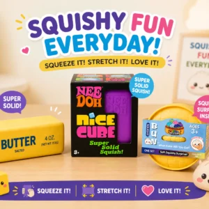 Needoh Authentic 2” width + butter 9.5” width + dumpling squishy toy