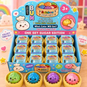 Glitter Dumpling Squishy 24pcs Mini Clear Fidget Toy, Kawaii Stress Balls Anxiety Relief Squishy Sensory Toys for Kids Adults,Classroom,Goodie Bag Stuffers