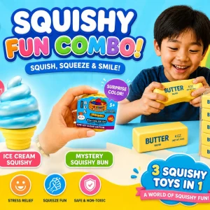 Mini glitter dumpling, Butter squishy, Ice cream cone squishy party package 1:- Set of 2 Butter squishy, Set of 2 Mini glitter dumpling, set of 2 Ice cream cone, colors may vary